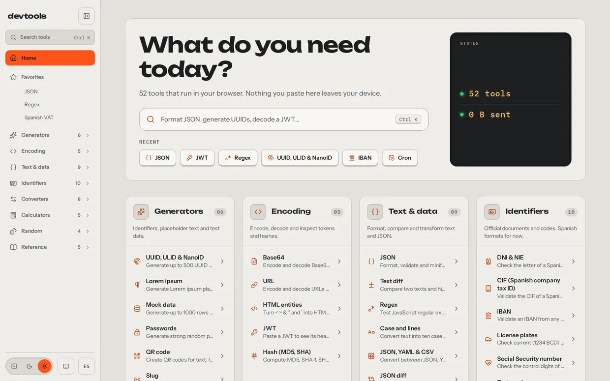 Main screen of DevTools