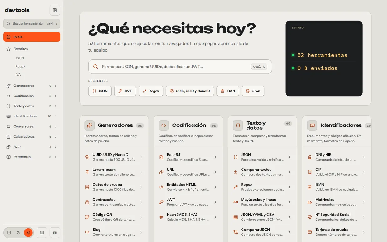 Pantalla principal de DevTools