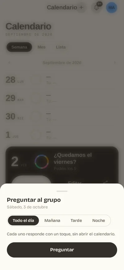 Hoja para preguntar al grupo por un día y una franja