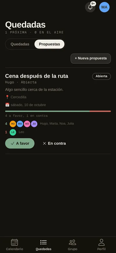 Propuestas del grupo con quién ha dicho que sí y quién que no