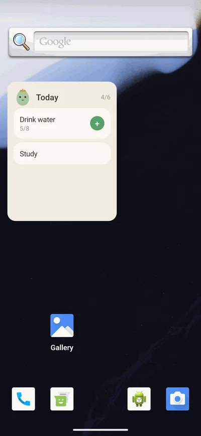 Bito widget on the home screen with today's habits