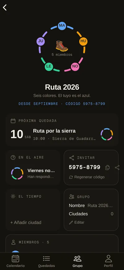 Pantalla del grupo con sus cinco miembros alrededor del aro